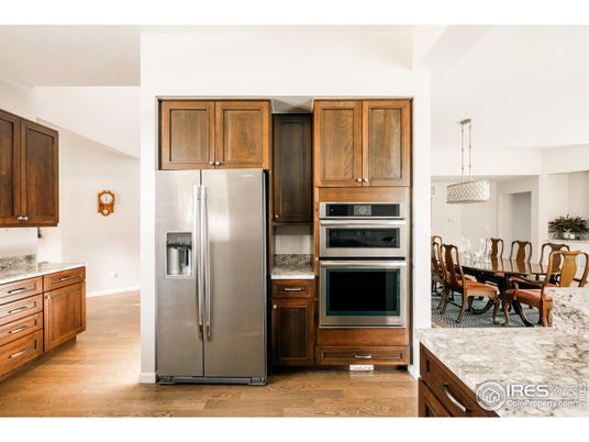 Dining room, Interior, Kitchen, Pendant Lights, Stainless Steel Appliances, Wood Texture Flooring