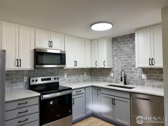 Interior, Kitchen, Stainless Steel Appliances, Wood Texture Flooring