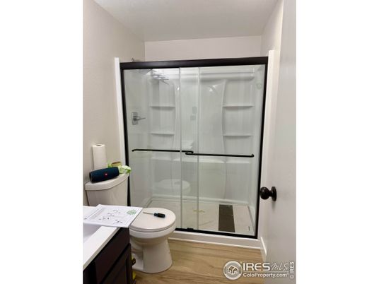 Bathroom, Glass Shower, Interior, Wood Texture Flooring