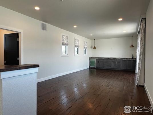 Empty room, Interior, Pendant Lights, Recessed Lighting, Wood Texture Flooring