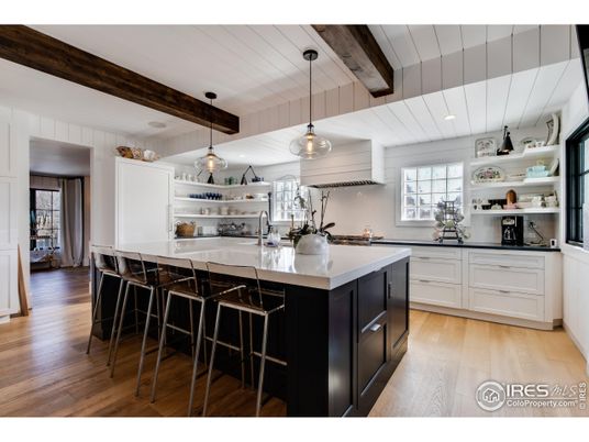 Interior, Kitchen, Pendant Lights, Recessed Lighting, Wooden Beams, Wood Texture Flooring