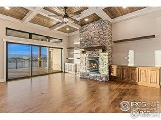 Empty room, Fireplace, Interior, Recessed Lighting, Wooden Ceilings, Wood Texture Flooring
