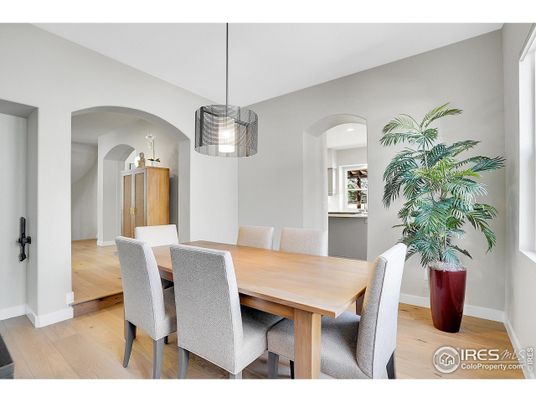 Dining room, Interior, Pendant Lights, Wood Texture Flooring