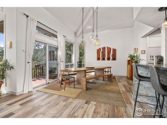Dining room, Interior, Pendant Lights, Wood Texture Flooring