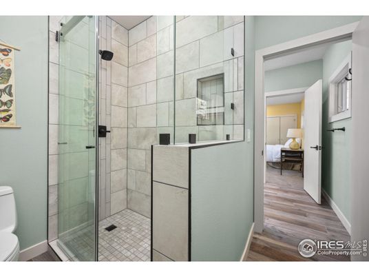 Bathroom, Glass Shower, Interior, Wood Texture Flooring