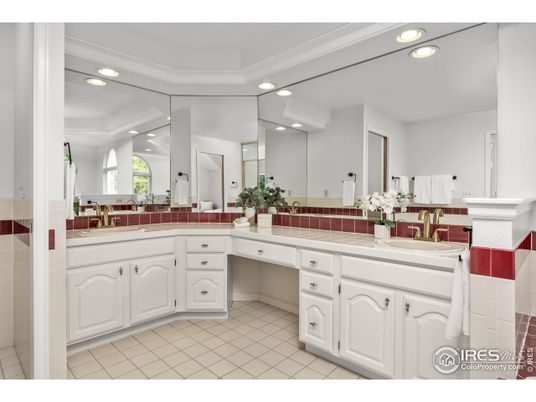 Bathroom, Dual Sink Vanities, Interior, Recessed Lighting, Tile Countertops