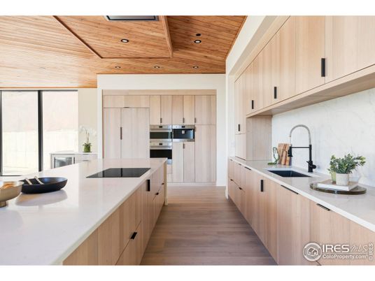 Interior, Kitchen, Marble Walls, Recessed Lighting, Stainless Steel Appliances, Wooden Ceilings, Wood Texture Flooring