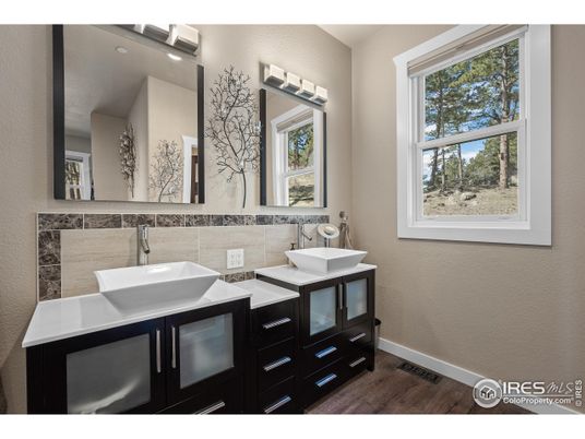 Bathroom, Dual Sink Vanities, Interior, Wood Texture Flooring