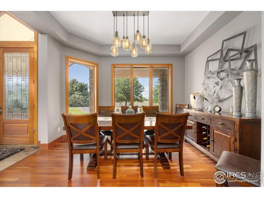 Dining room, Interior, Pendant Lights, Wood Texture Flooring