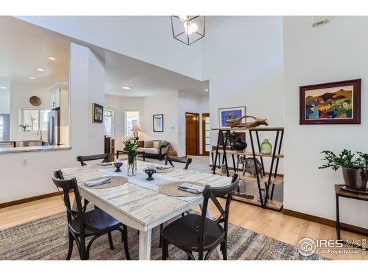 Dining room, Interior, Living room, Recessed Lighting, Wood Texture Flooring