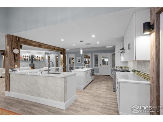 Interior, Kitchen, Pendant Lights, Recessed Lighting, Wood Texture Flooring