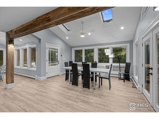 Dining room, Interior, Recessed Lighting, Wood Texture Flooring