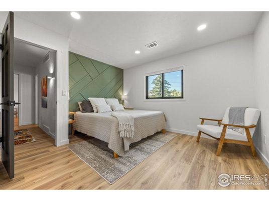 Bedroom, Interior, Recessed Lighting, Wood Texture Flooring