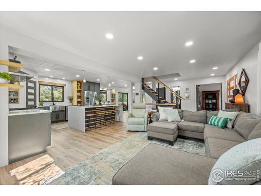 Interior, Kitchen, Living room, Pendant Lights, Recessed Lighting, Stainless Steel Appliances, Wood Texture Flooring