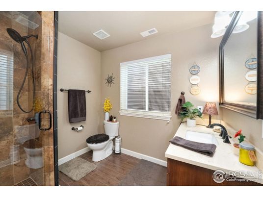 Bathroom, Glass Shower, Interior, Wood Texture Flooring