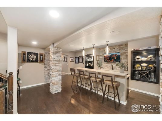 Interior, Pendant Lights, Recessed Lighting, Stone Walls, Wood Texture Flooring