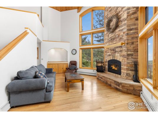 Fireplace, Interior, Living room, Stone Walls, Wood Texture Flooring
