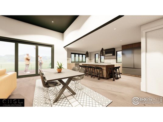 Dining room, Interior, Kitchen, Recessed Lighting, Wood Texture Flooring