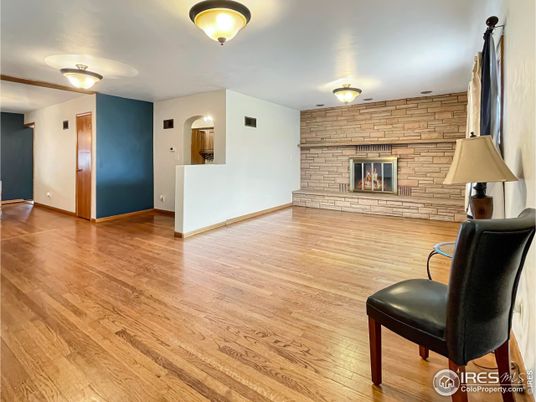 Empty room, Fireplace, Interior, Stone Walls, Wood Texture Flooring