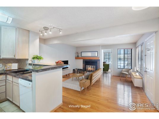 Fireplace, Interior, Kitchen, Living room, Wood Texture Flooring