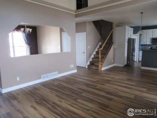 Empty room, Interior, Kitchen, Pendant Lights, Wood Texture Flooring