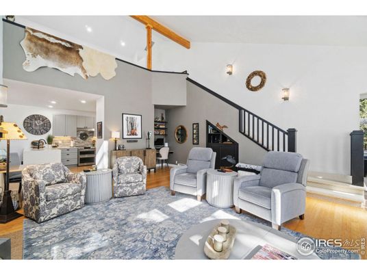 Interior, Kitchen, Living room, Recessed Lighting, Stainless Steel Appliances, Wooden Beams, Wood Texture Flooring