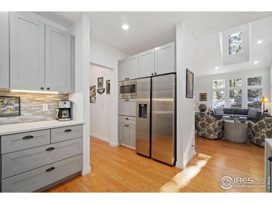 Interior, Kitchen, Living room, Recessed Lighting, Stainless Steel Appliances, Wood Texture Flooring