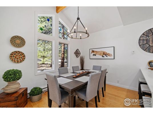 Chandelier, Dining room, Interior, Pendant Lights, Wooden Beams, Wood Texture Flooring