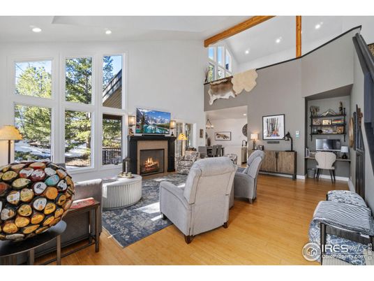 Dining room, Fireplace, Interior, Living room, Piano, Recessed Lighting, Wooden Beams, Wood Texture Flooring