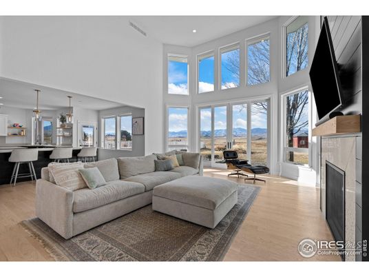 Dining room, Fireplace, Interior, Living room, Pendant Lights, Recessed Lighting, Wood Texture Flooring