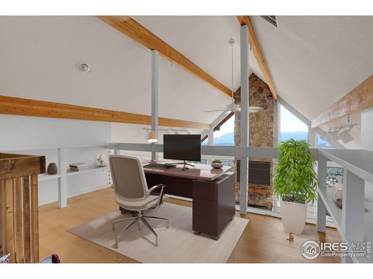 Fireplace, Home Office, Interior, Wooden Beams, Wood Texture Flooring