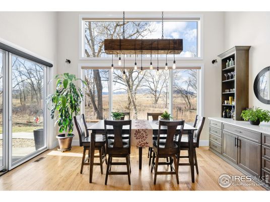 Dining room, Interior, Pendant Lights, Wood Texture Flooring