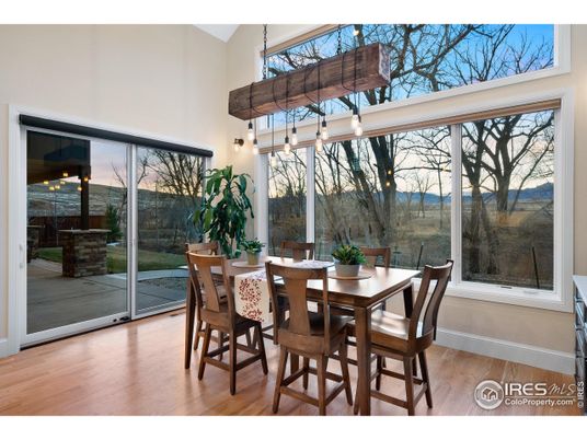 Dining room, Interior, Pendant Lights, Wood Texture Flooring