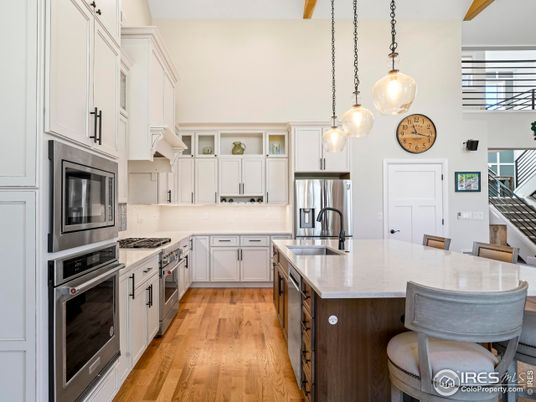 Interior, Kitchen, Pendant Lights, Stainless Steel Appliances, Wood Texture Flooring
