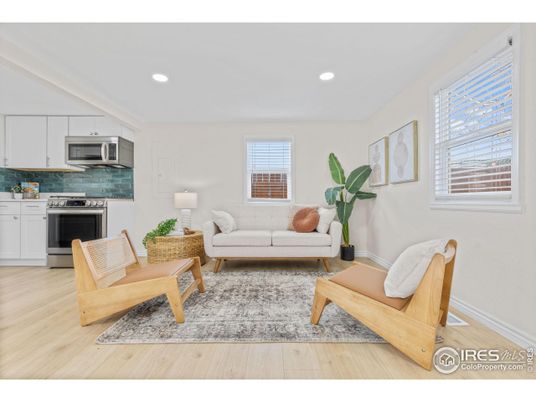 Interior, Kitchen, Living room, Recessed Lighting, Stainless Steel Appliances, Wood Texture Flooring