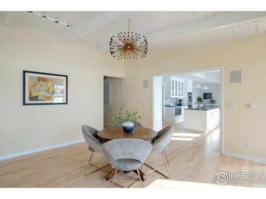 Dining room, Interior, Kitchen, Pendant Lights, Wood Texture Flooring