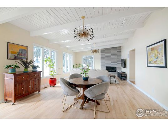 Chandelier, Dining room, Fireplace, Interior, Wood Texture Flooring