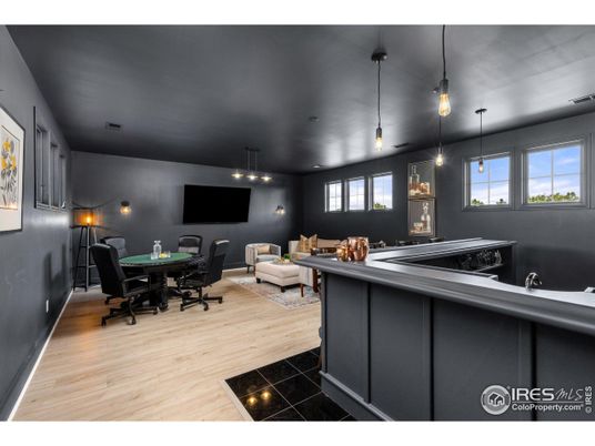 Dining room, Interior, Living room, Pendant Lights, Recessed Lighting, Wood Texture Flooring
