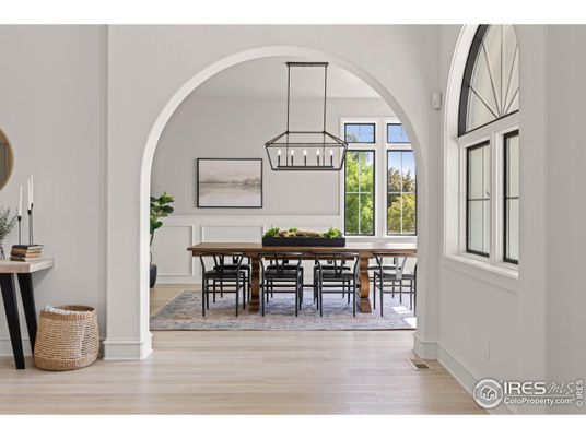 Dining room, Interior, Pendant Lights, Wood Texture Flooring