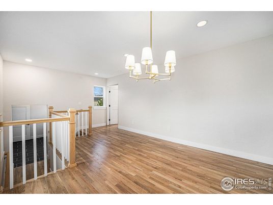 Chandelier, Empty room, Interior, Recessed Lighting, Wood Texture Flooring