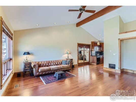 Interior, Kitchen, Living room, Recessed Lighting, Stainless Steel Appliances, Wooden Beams, Wood Texture Flooring