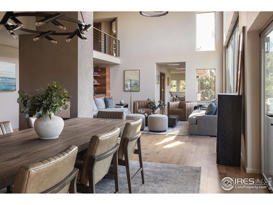 Dining room, Interior, Living room, Pendant Lights, Wood Texture Flooring