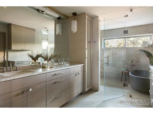 Bathroom, Dual Sink Vanities, Free Standing Baths, Glass Shower, Interior, Pendant Lights