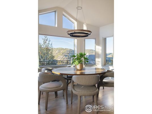 Dining room, Interior, Pendant Lights, Wood Texture Flooring