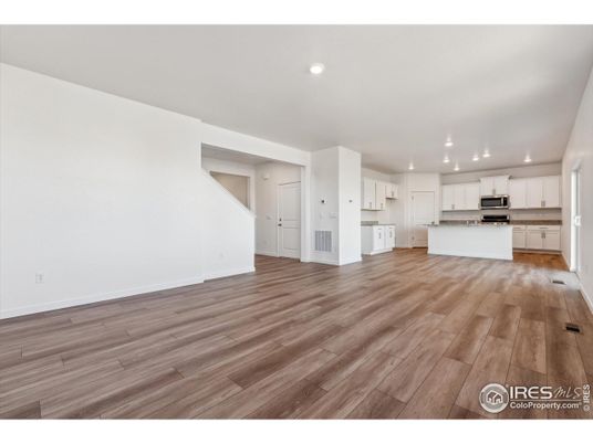 Empty room, Interior, Kitchen, Recessed Lighting, Wood Texture Flooring