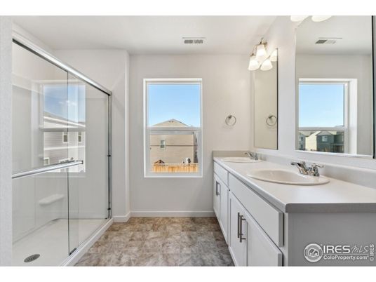 Bathroom, Dual Sink Vanities, Glass Shower, Interior