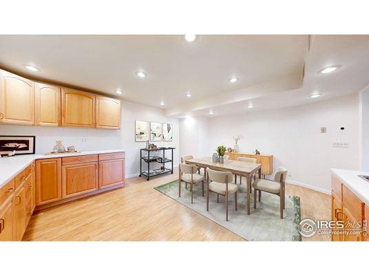 Dining room, Interior, Recessed Lighting, Wood Texture Flooring