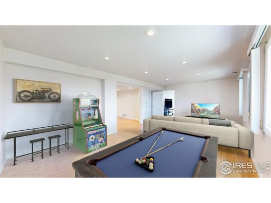 Billiard Table, Game Room, Interior, Recessed Lighting, Wood Texture Flooring