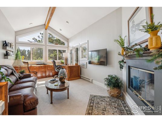 Fireplace, Home Office, Interior, Recessed Lighting, Wooden Beams