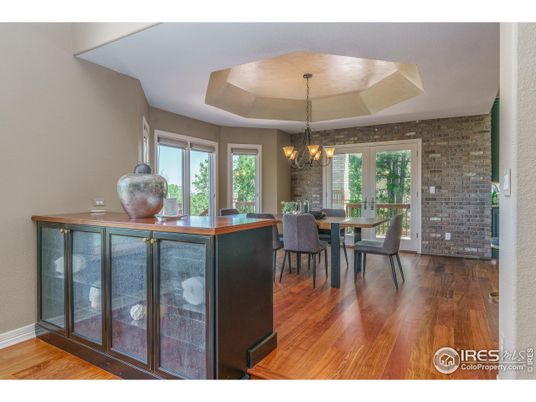 Chandelier, Dining room, Interior, Stone Walls, Wood Texture Flooring